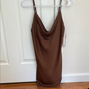 Brown Cowl Neck Slip Dress